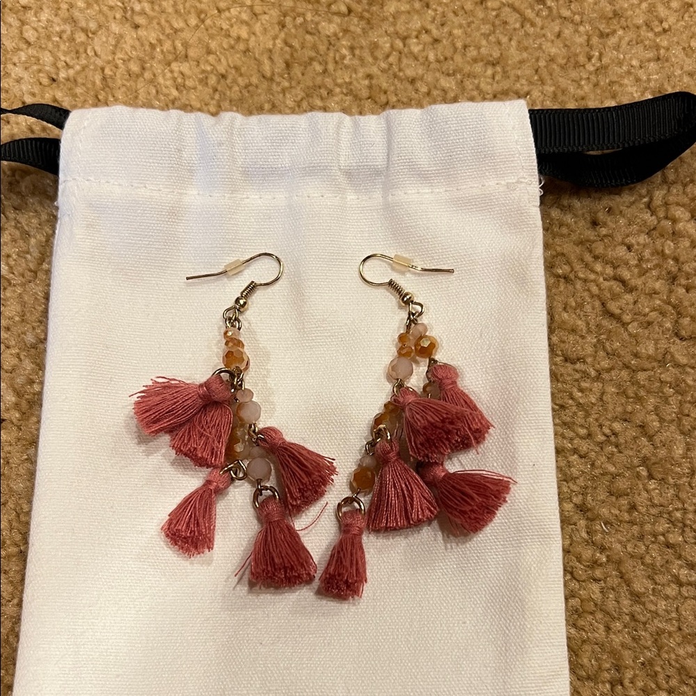 Boho pink tassel earrings
